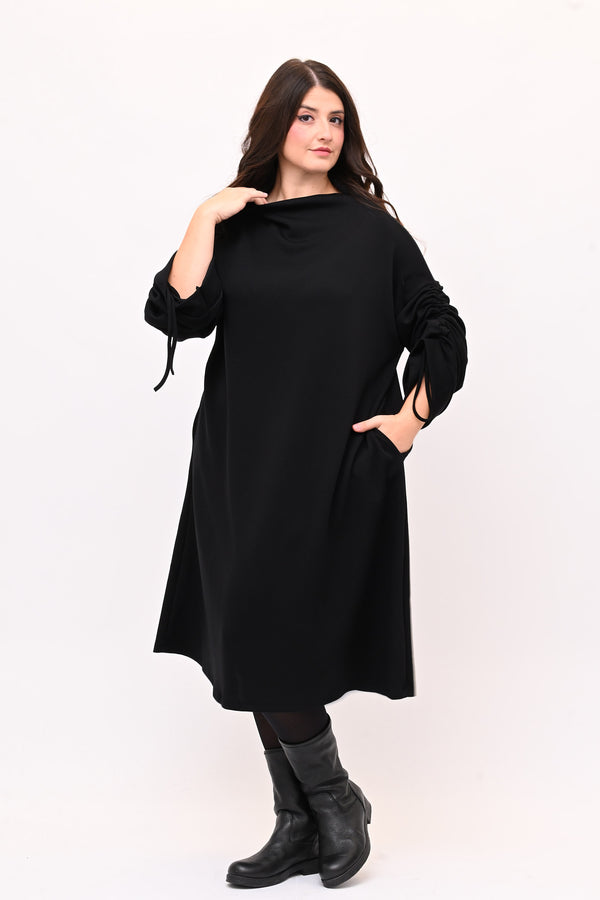 Abito scuba laccio maniche - Nero