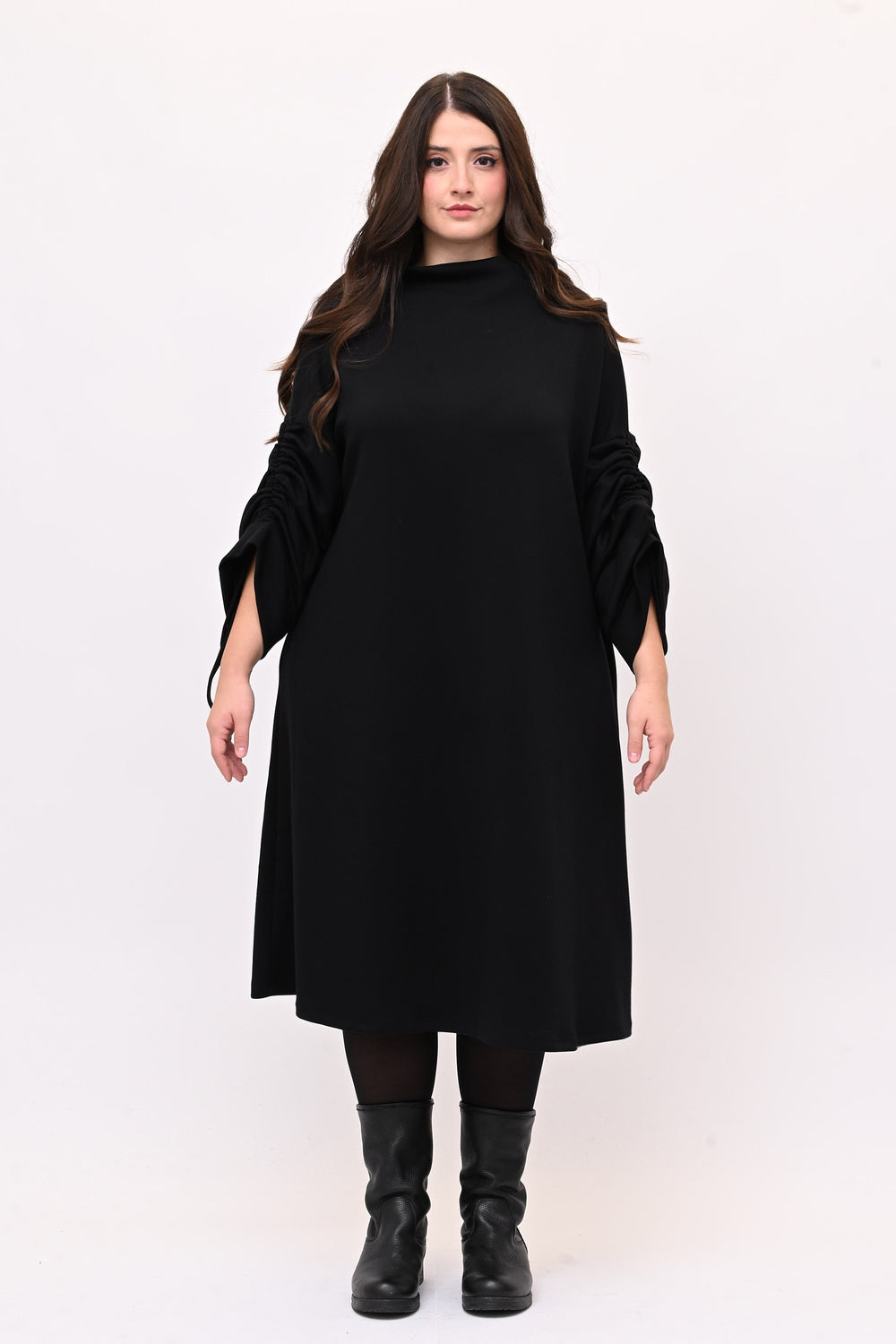 Abito scuba laccio maniche - Nero