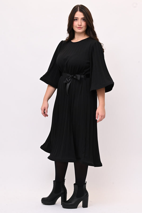 Abito crepe plisse - Nero