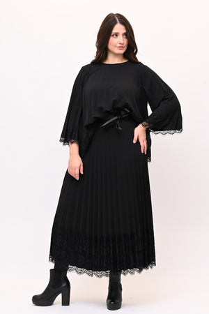 Maglia plisse pizzo - Nero