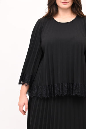 Maglia plisse pizzo - Nero