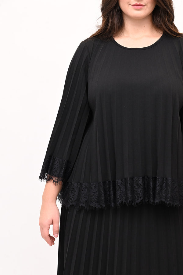 Maglia plisse pizzo - Nero