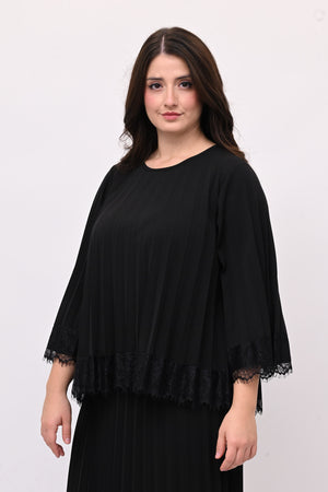 Maglia plisse pizzo - Nero