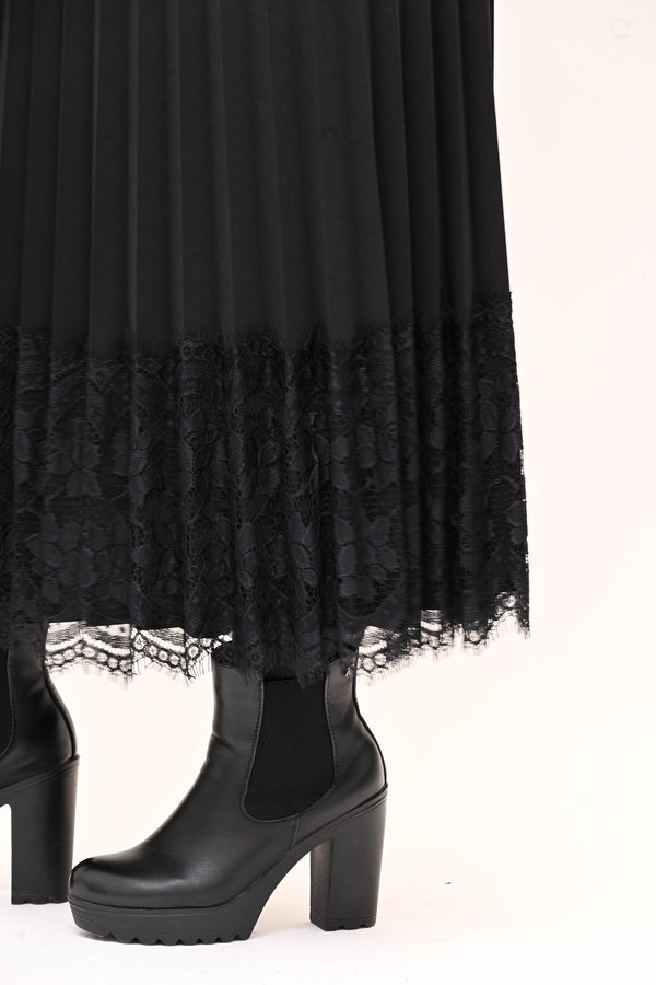 Gonna plisse pizzo - Nero