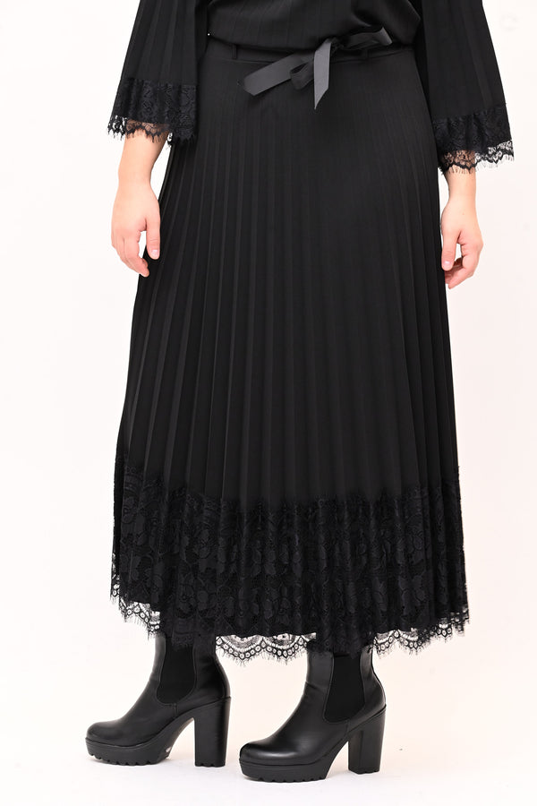 Gonna plisse pizzo - Nero