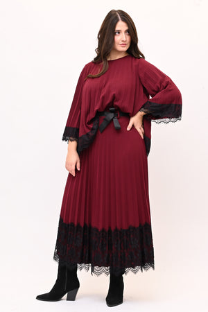 Maglia plisse pizzo - Vino