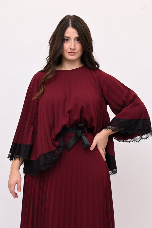 Maglia plisse pizzo - Vino