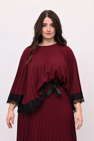 Maglia plisse pizzo - Vino