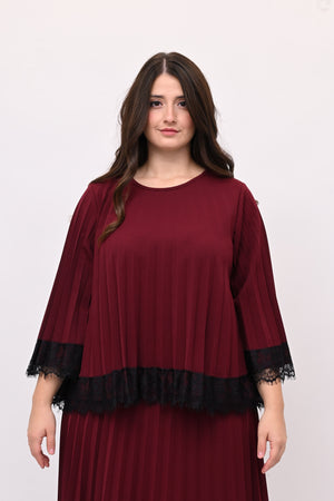 Maglia plisse pizzo - Vino