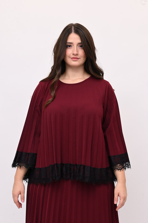 Maglia plisse pizzo - Vino