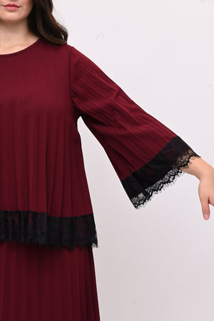 Maglia plisse pizzo - Vino