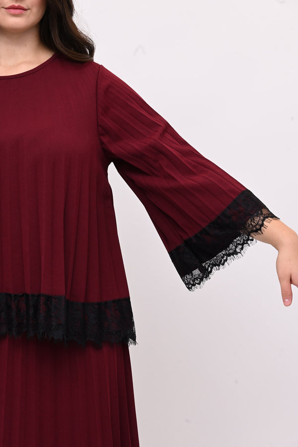 Maglia plisse pizzo - Vino