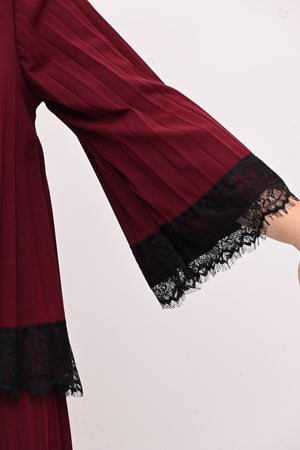 Maglia plisse pizzo - Vino