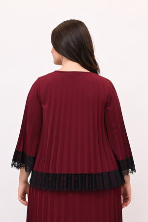 Maglia plisse pizzo - Vino