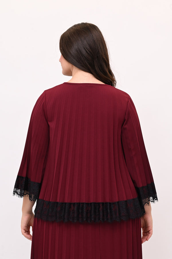 Maglia plisse pizzo - Vino