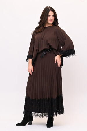 Maglia plisse pizzo - Moro