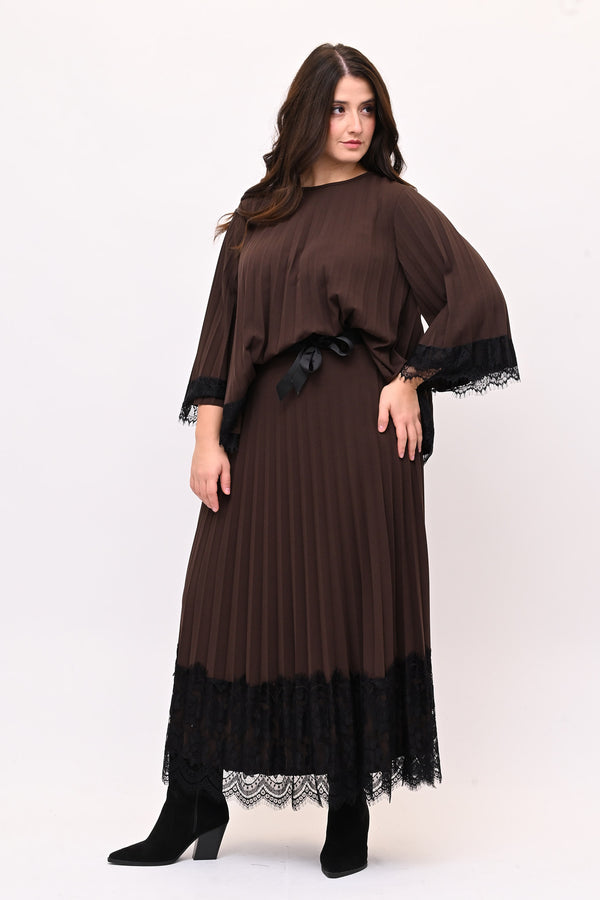 Maglia plisse pizzo - Moro