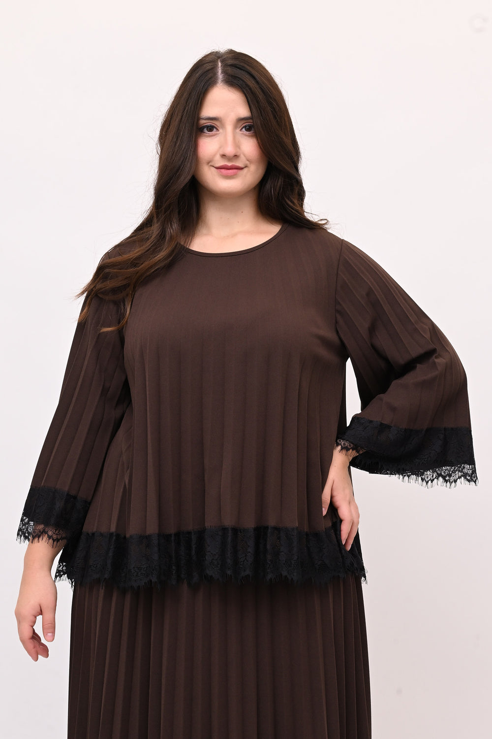 Maglia plisse pizzo - Moro