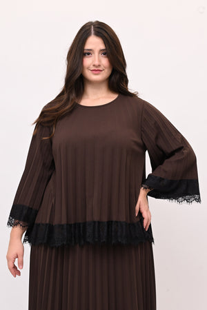 Maglia plisse pizzo - Moro