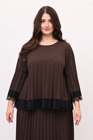 Maglia plisse pizzo - Moro