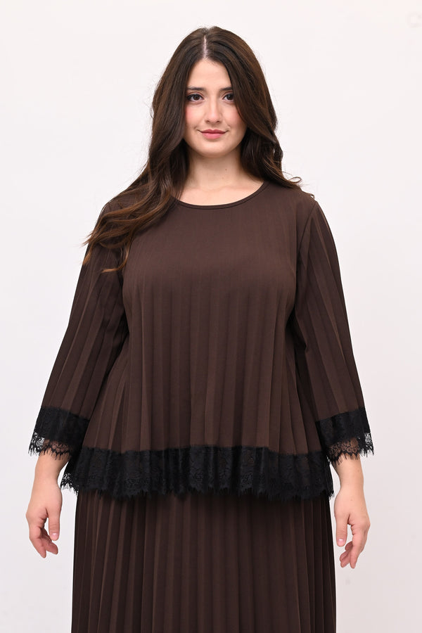 Maglia plisse pizzo - Moro