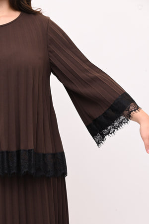 Maglia plisse pizzo - Moro