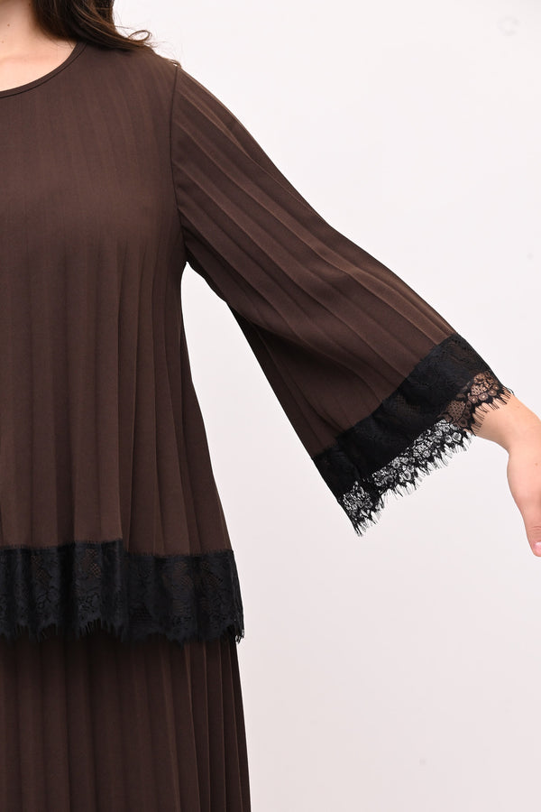 Maglia plisse pizzo - Moro