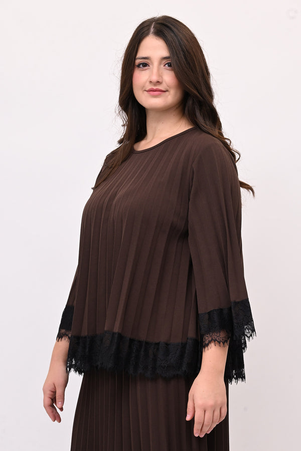 Maglia plisse pizzo - Moro