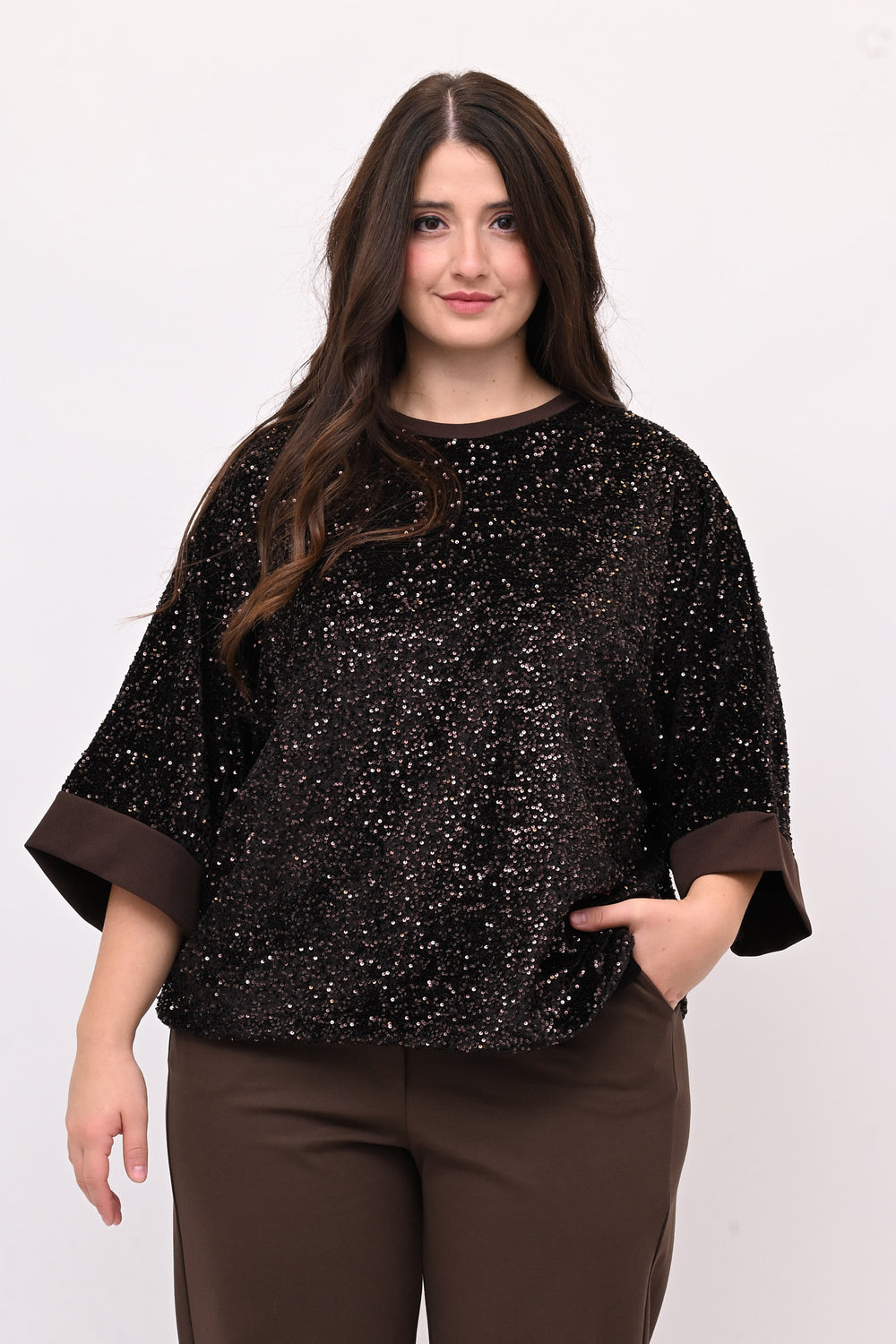 Felpa ciniglia paillettes - Moro