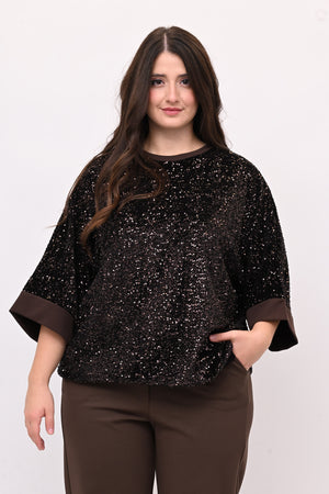 Felpa ciniglia paillettes - Moro