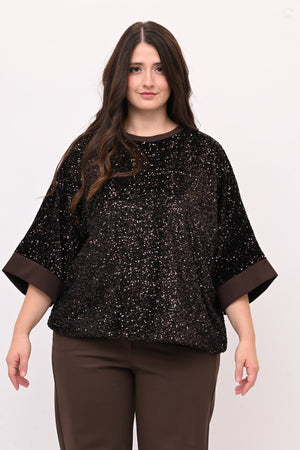 Felpa ciniglia paillettes - Moro