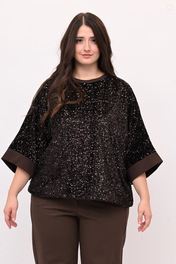 Felpa ciniglia paillettes - Moro