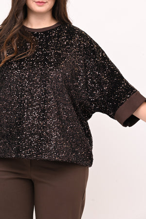 Felpa ciniglia paillettes - Moro