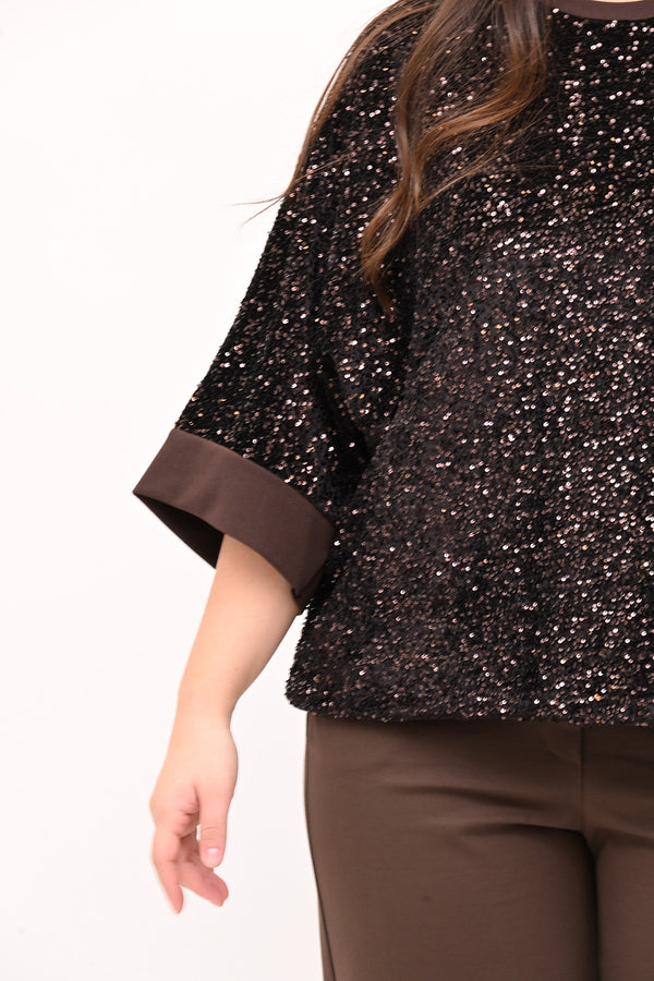 Felpa ciniglia paillettes - Moro