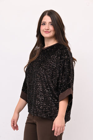 Felpa ciniglia paillettes - Moro