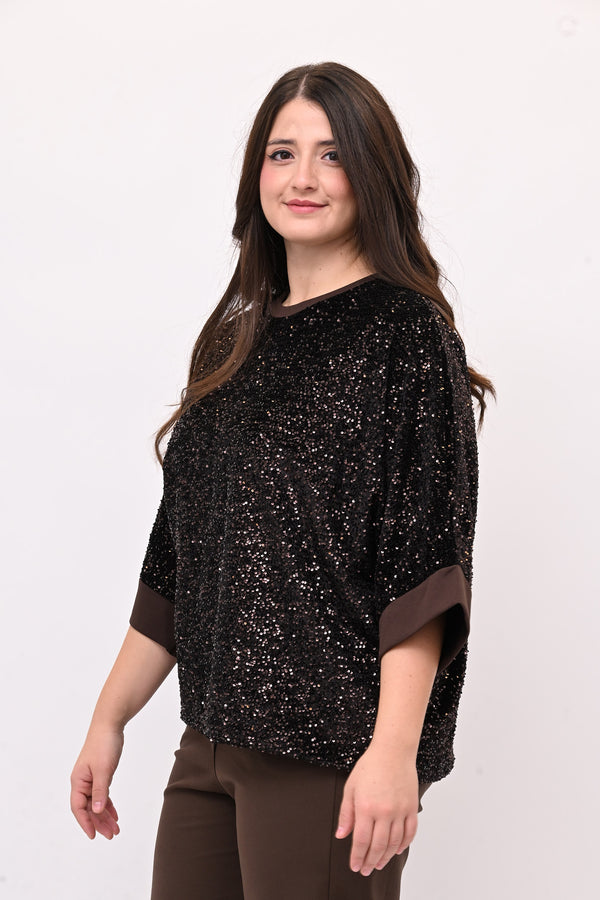 Felpa ciniglia paillettes - Moro