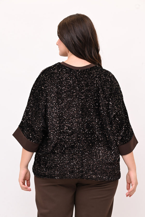 Felpa ciniglia paillettes - Moro