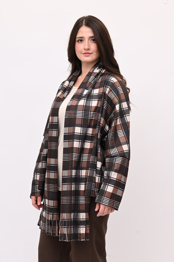 Giacca sciarpa tartan - Burro