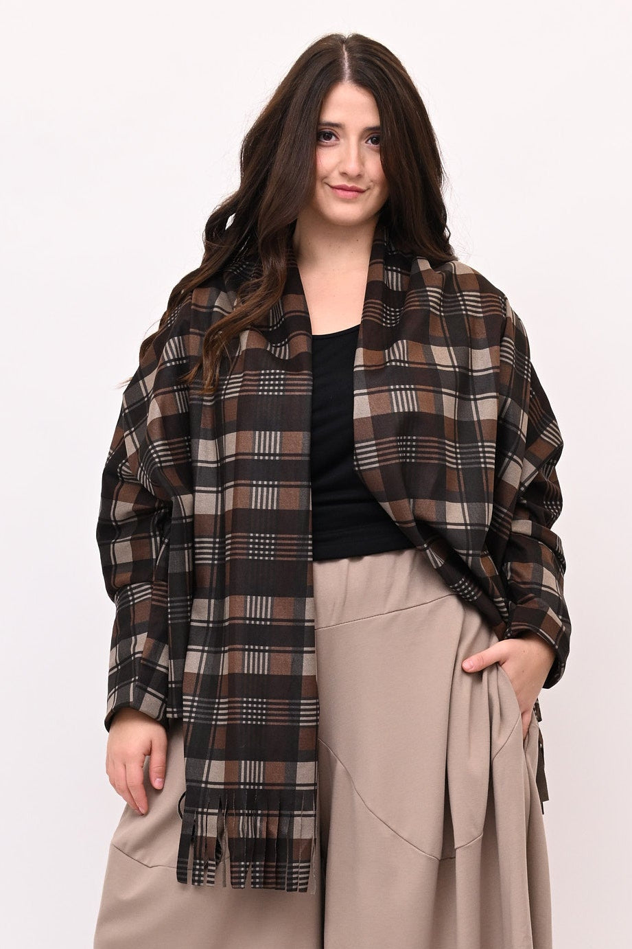 Giacca sciarpa tartan - Moro