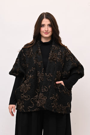 Giacca kimono floccata - Nero