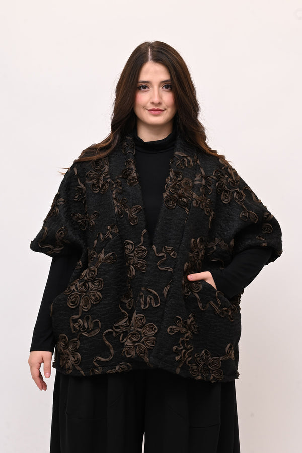 Giacca kimono floccata - Nero