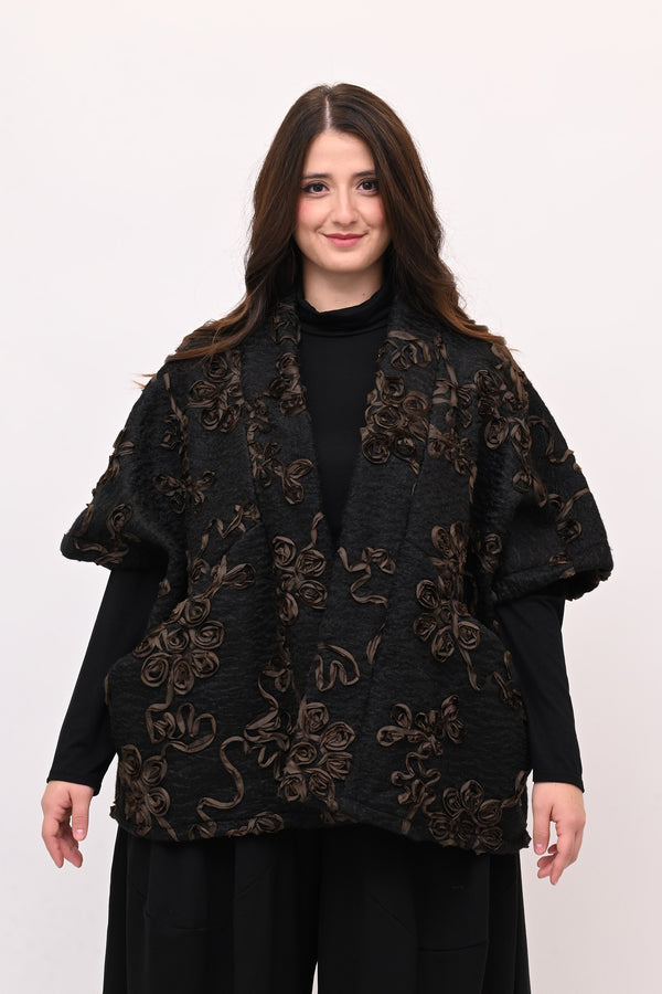 Giacca kimono floccata - Nero