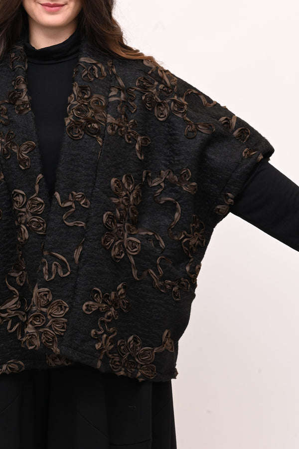 Giacca kimono floccata - Nero