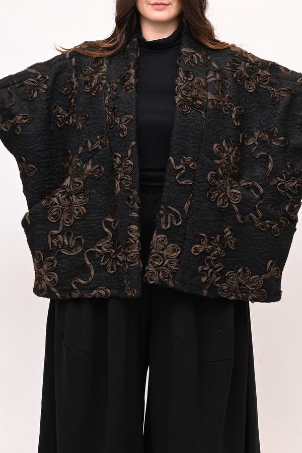 Giacca kimono floccata - Nero