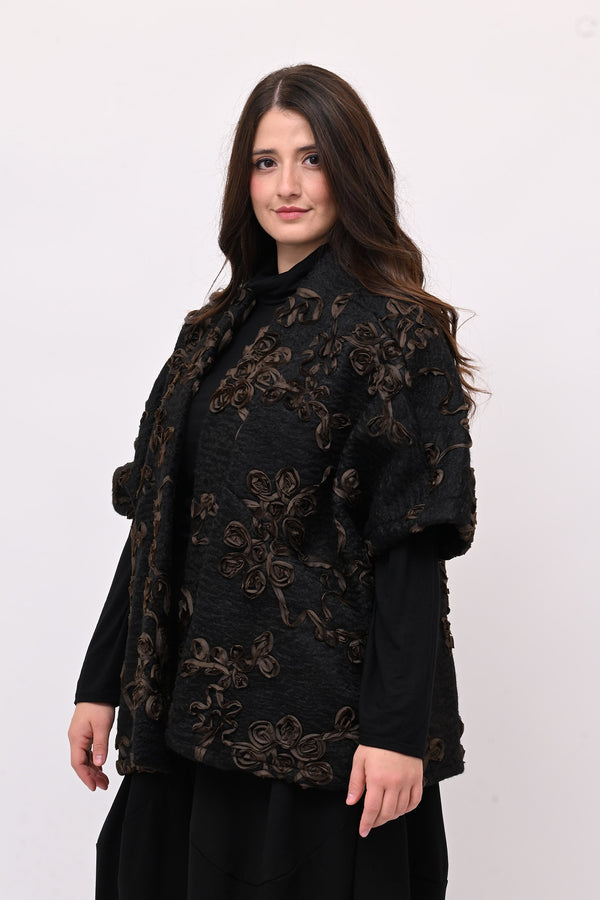Giacca kimono floccata - Nero