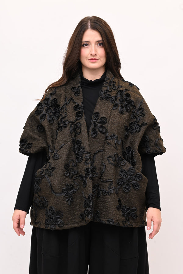 Giacca kimono floccata - Moro