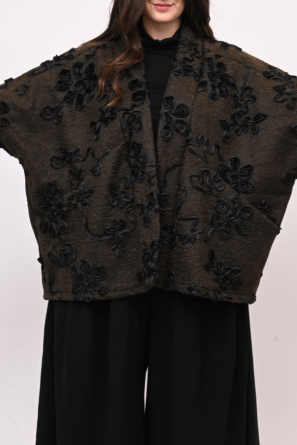 Giacca kimono floccata - Moro