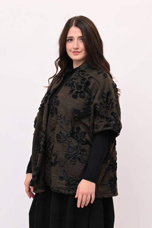 Giacca kimono floccata - Moro