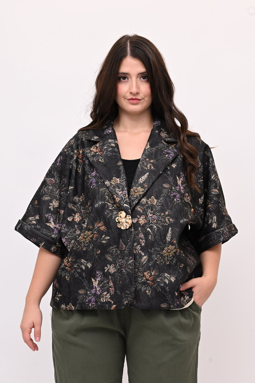 Cappottino crop broccato - Verde bosco