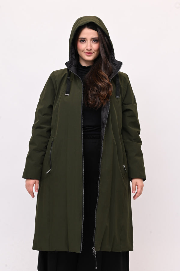 Cappotto imbottito reversibile - Verde militare/Nero